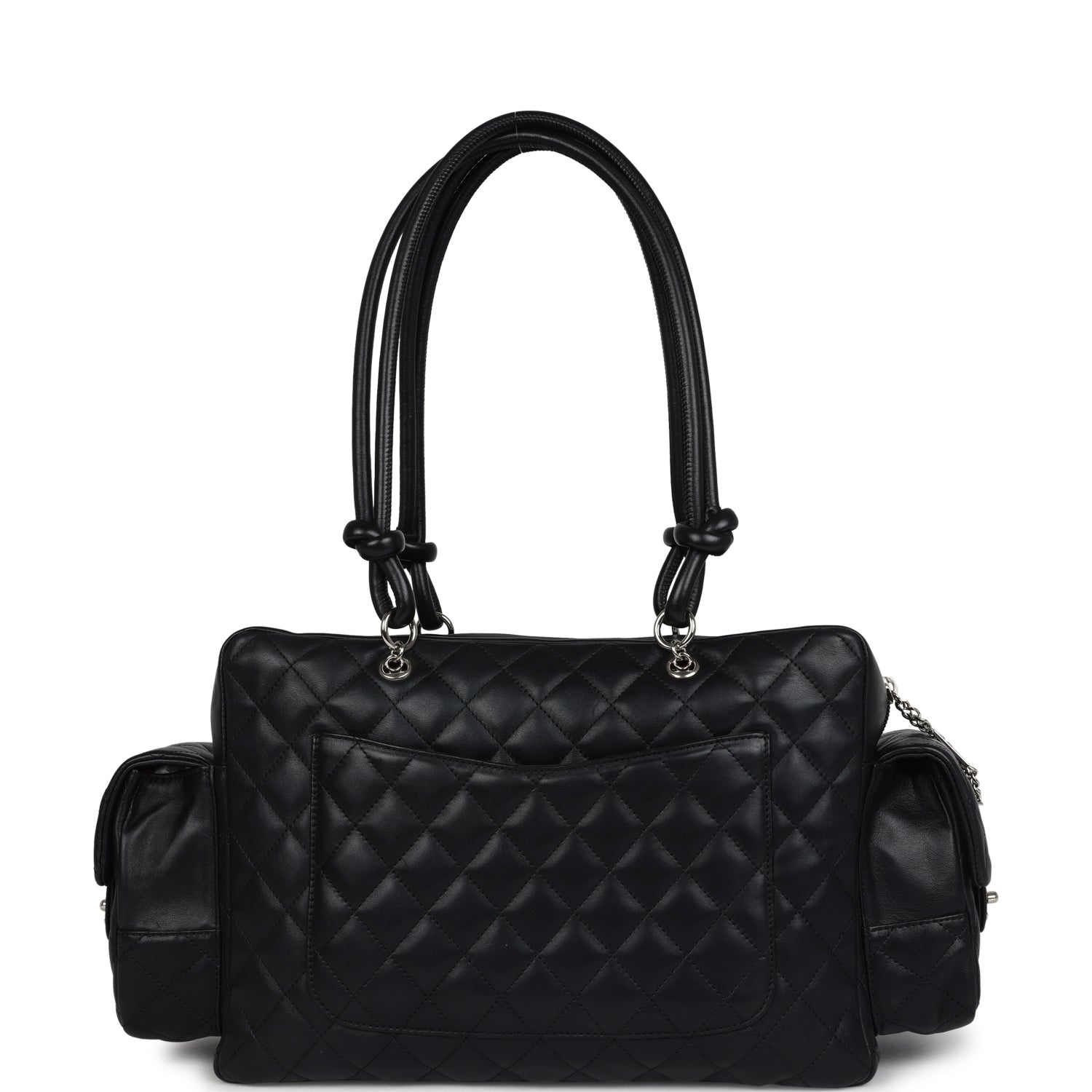 Chanel Large Cambon Ligne Reporter Bag Black and White Lambskin Silver Hardware