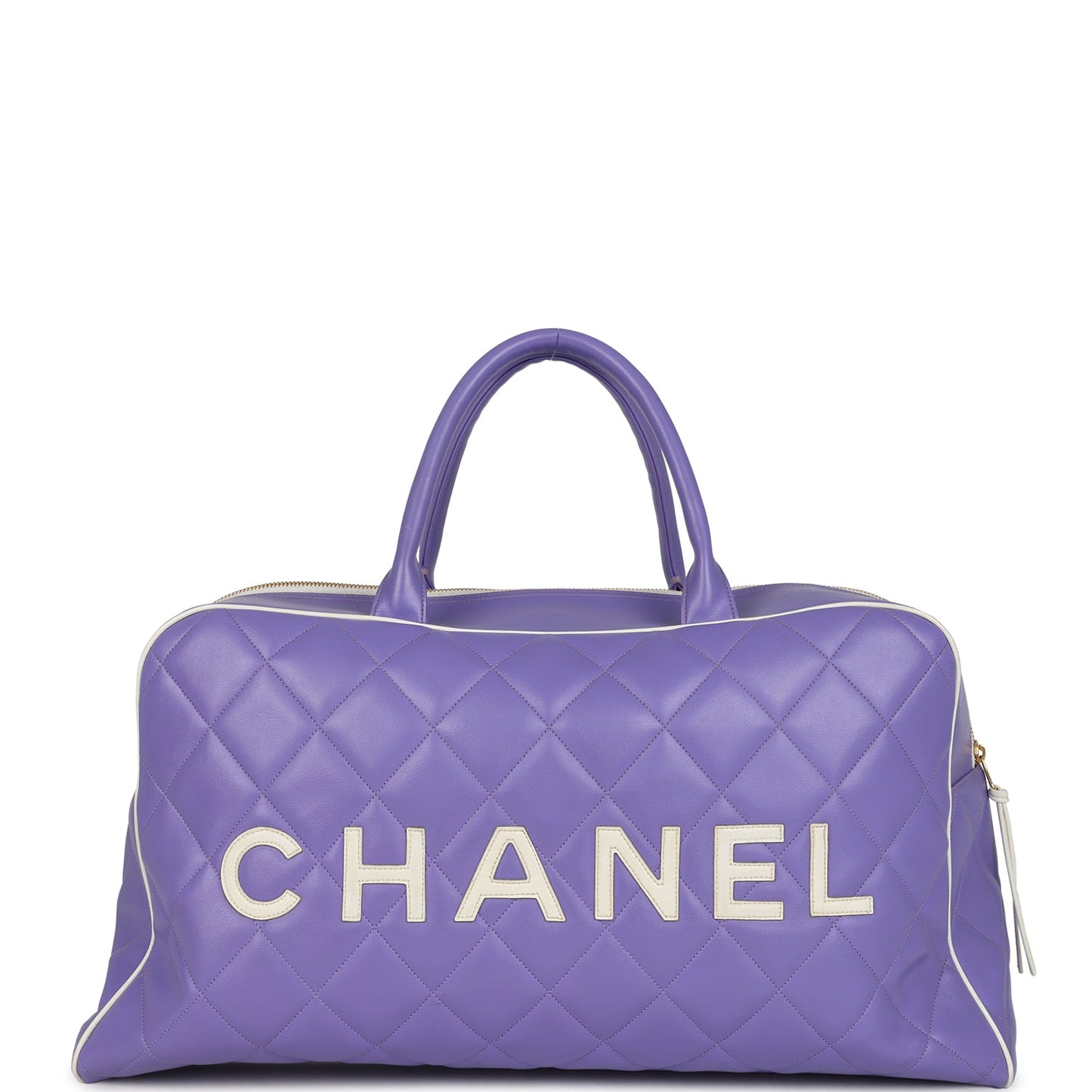 Chanel Large Logo Boston Bag Light Purple and White Lambskin Gold Hardware