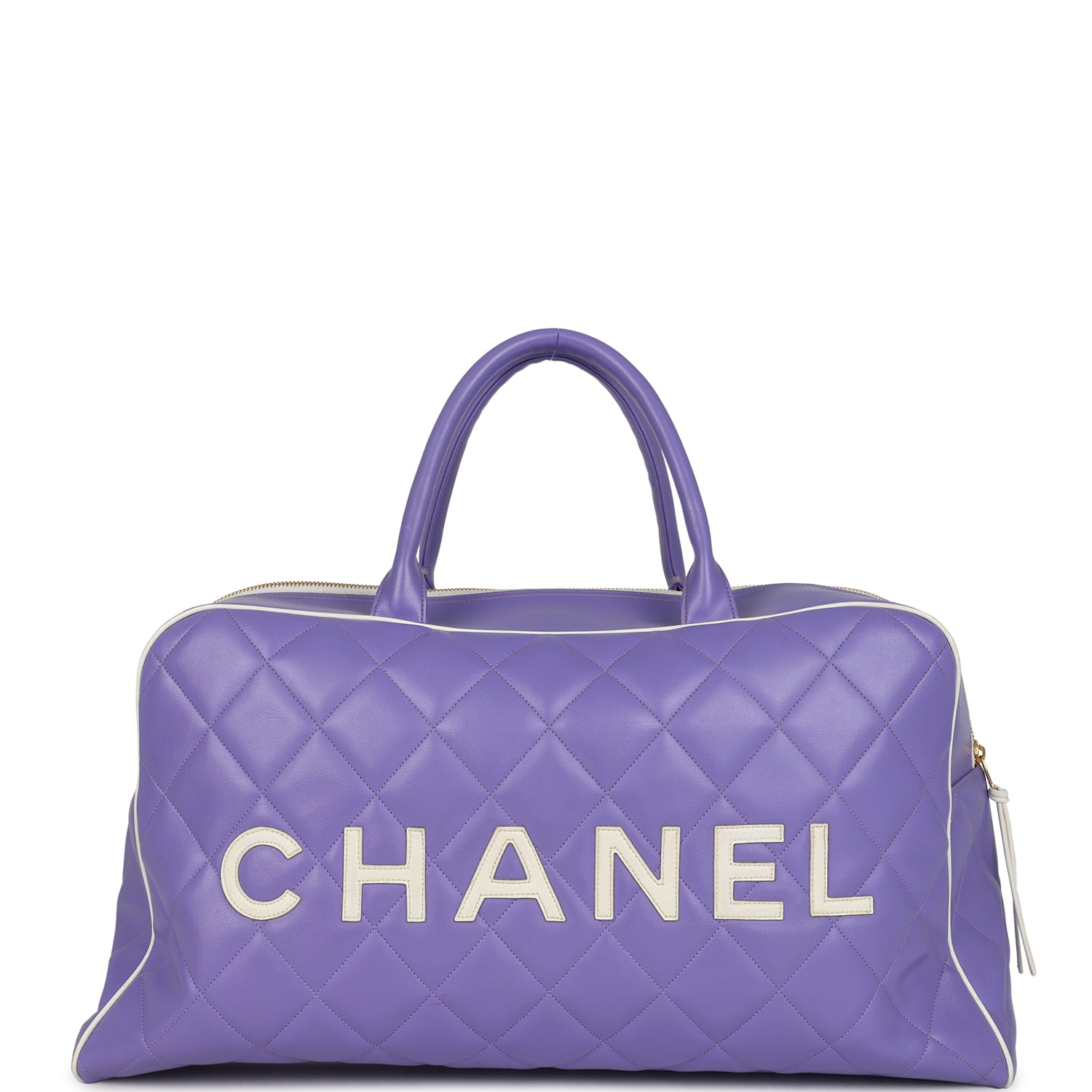Chanel Large Logo Boston Bag Light Purple and White Lambskin Gold Hardware