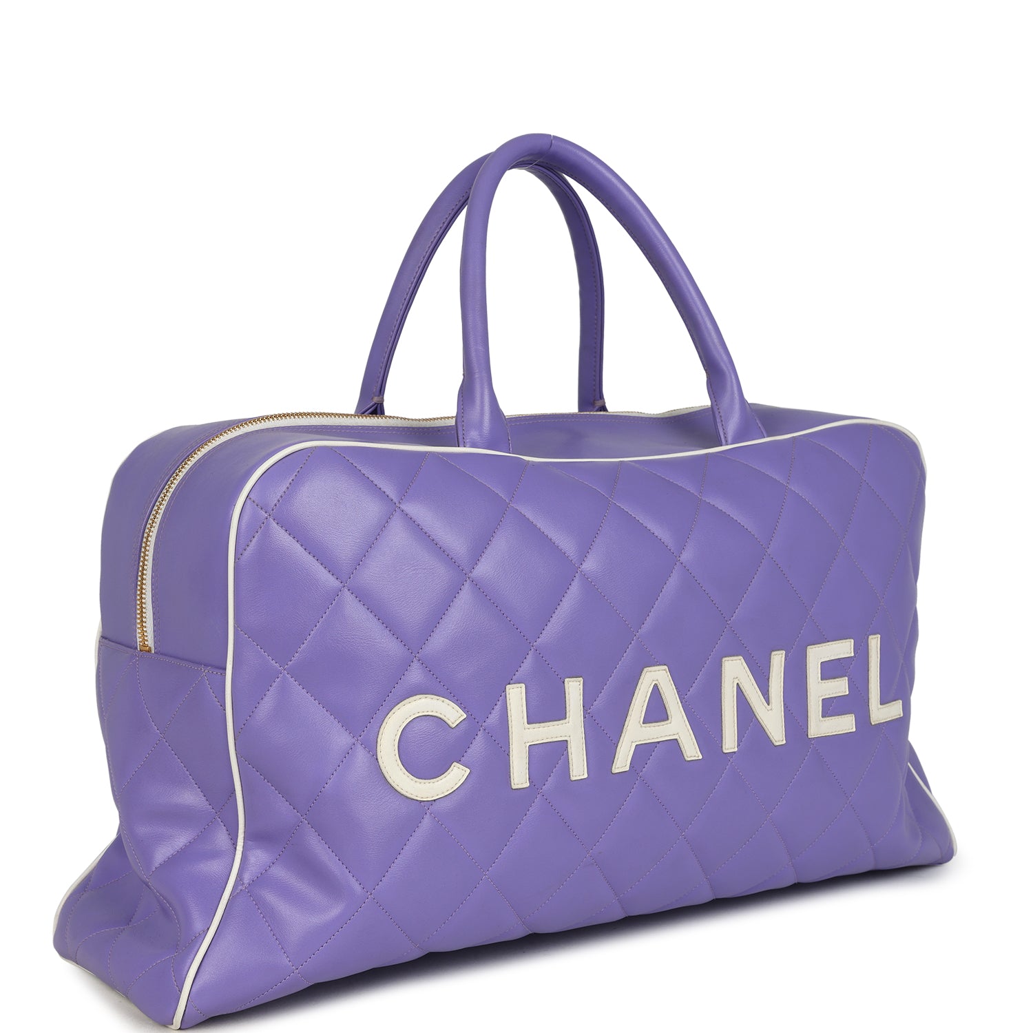 Chanel Large Logo Boston Bag Light Purple and White Lambskin Gold Hardware