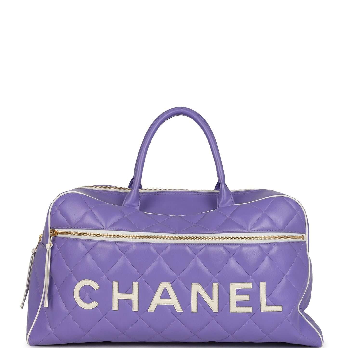 Chanel Large Logo Boston Bag Light Purple and White Lambskin Gold Hardware