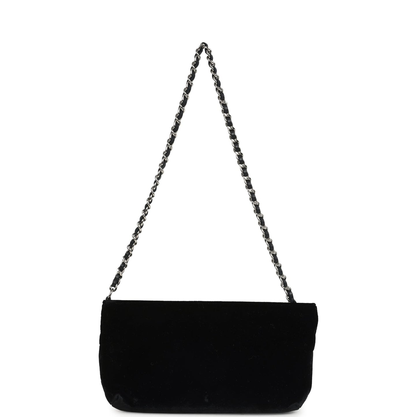 Chanel Camelia Pochette Black Velvet Silver Hardware