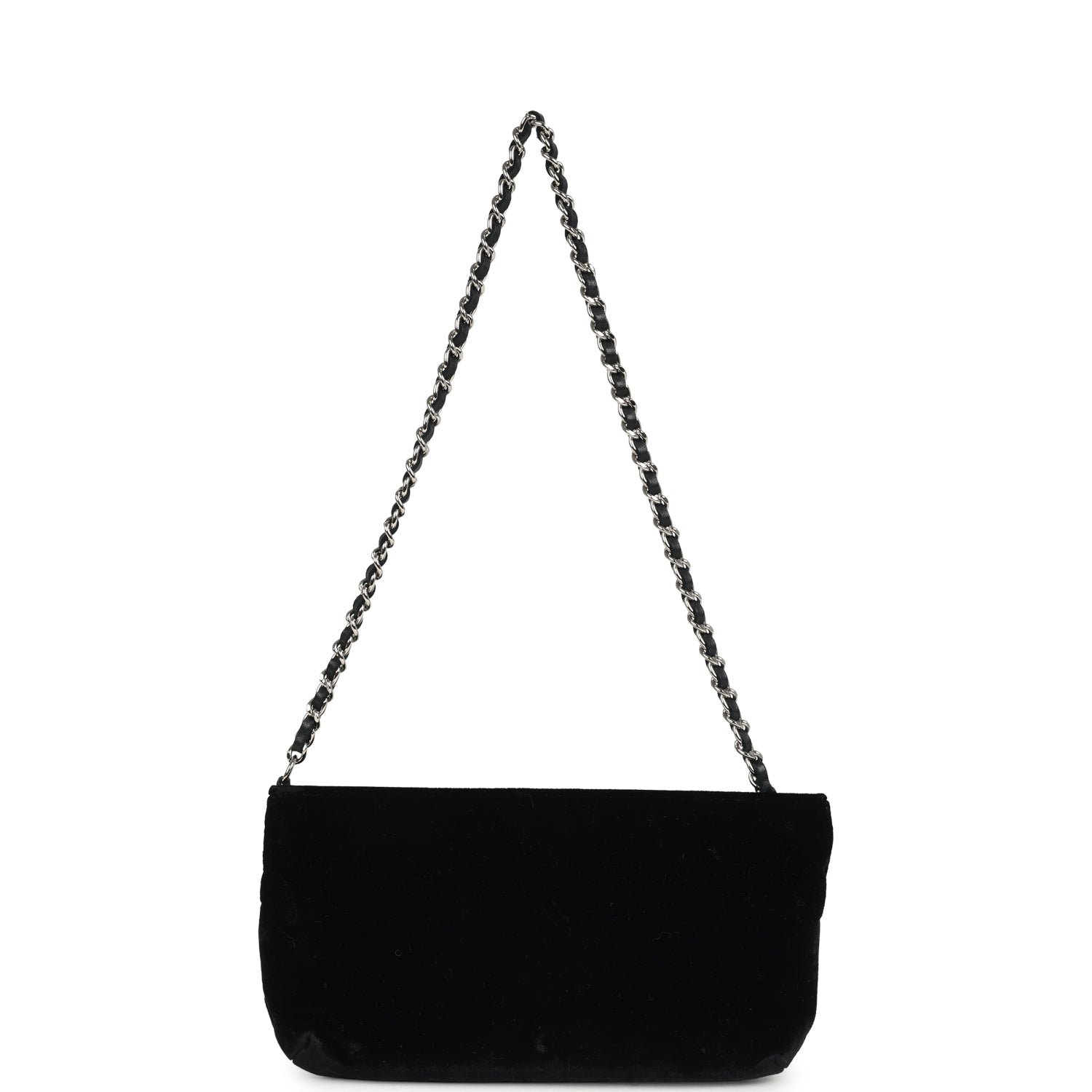 Chanel Camelia Pochette Black Velvet Silver Hardware
