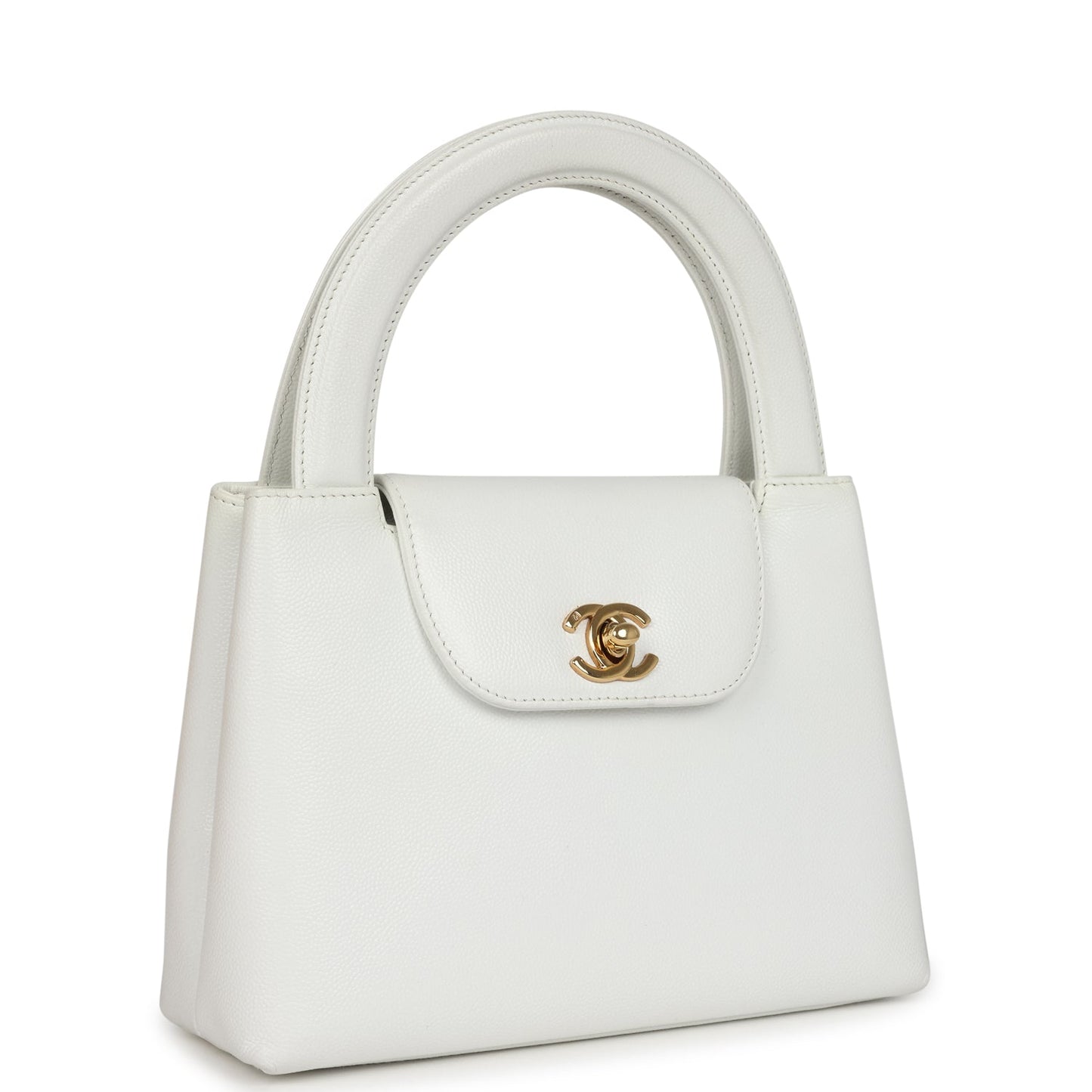 Chanel Small Kelly White Caviar Gold Hardware Shoulder Bag