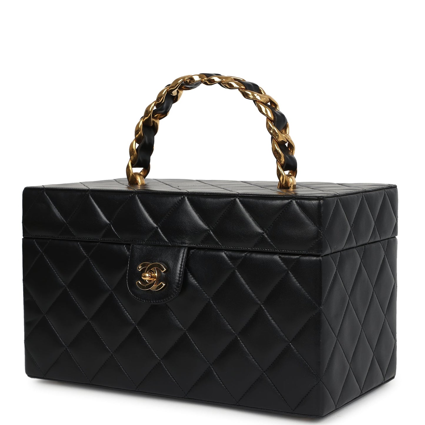 Chanel Large Rectangular Box Vanity Black Lambskin Gold Hardware Handbag