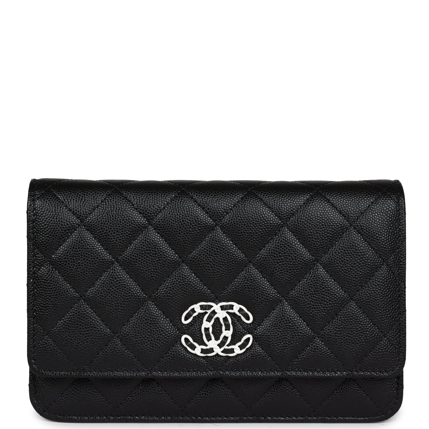 Chanel Wallet On Chain WOC Black Caviar White and Silver Hardware Crossbody