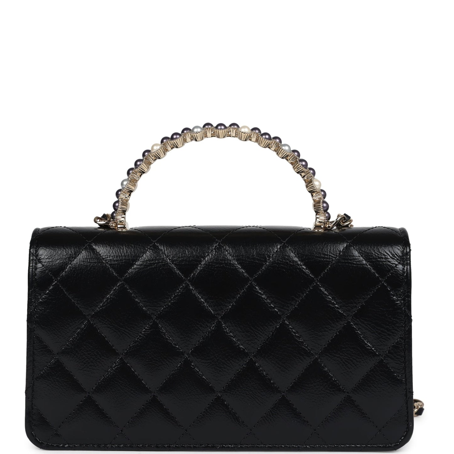 Chanel Pearl Top Handle Wallet on Chain WOC Black Shiny Aged Calfskin Light Gold Hardware Crossbody