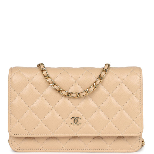 Chanel Wallet On Chain WOC Light Beige Caviar Gold Hardware Crossbody
