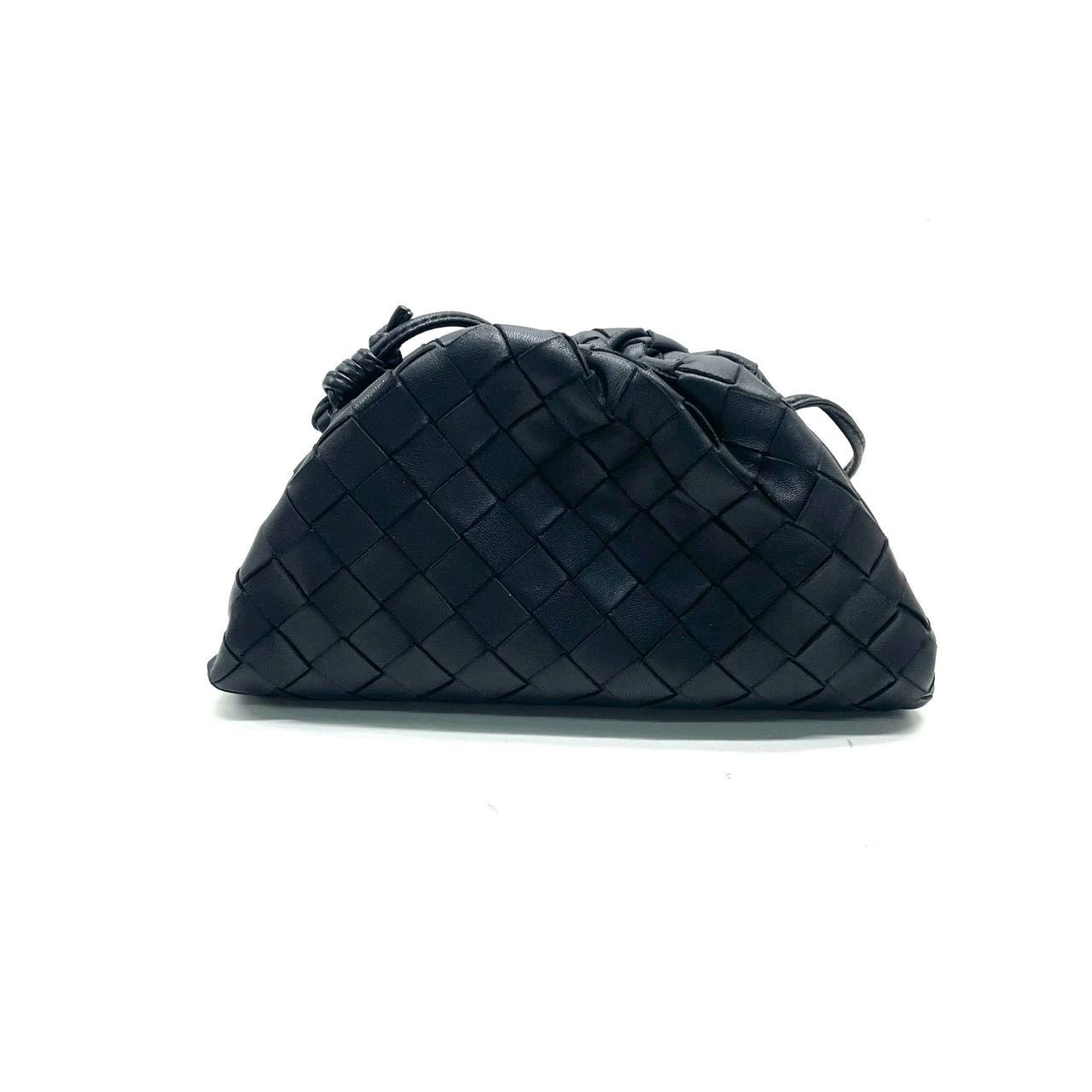 Bottega Veneta Pouch Mini Intrecciato Black Lambskin Leather Crossbody Bag