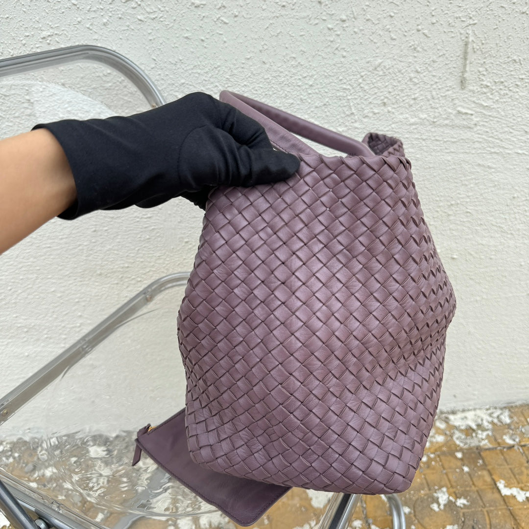 Bottega Veneta Cabat Large Intreccio Leather Tote Bag Dark Lavender Purple 40-43cm