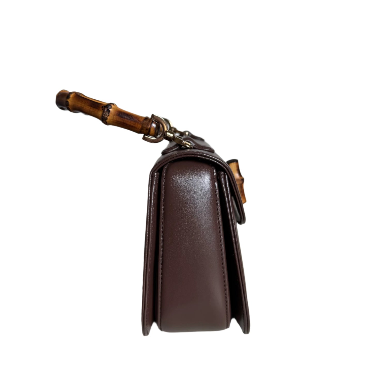 Gucci Bamboo 1947 Top Handle Bag Leather Small Chocolate Brown with Strap