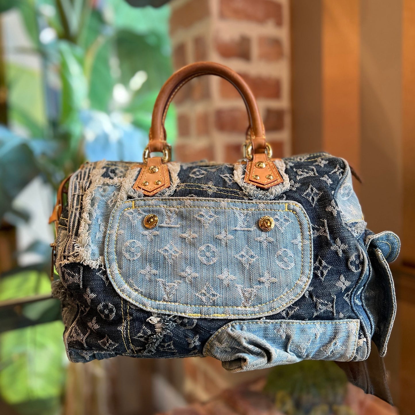 LOUIS VUITTON Limited Edition Blue Patchwork Satchel Bag