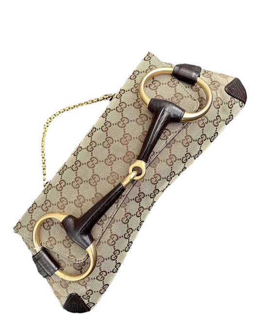 Iconic 2003 Gucci Horsebit 1955 Cloth Black Monogram Shoulder bag
