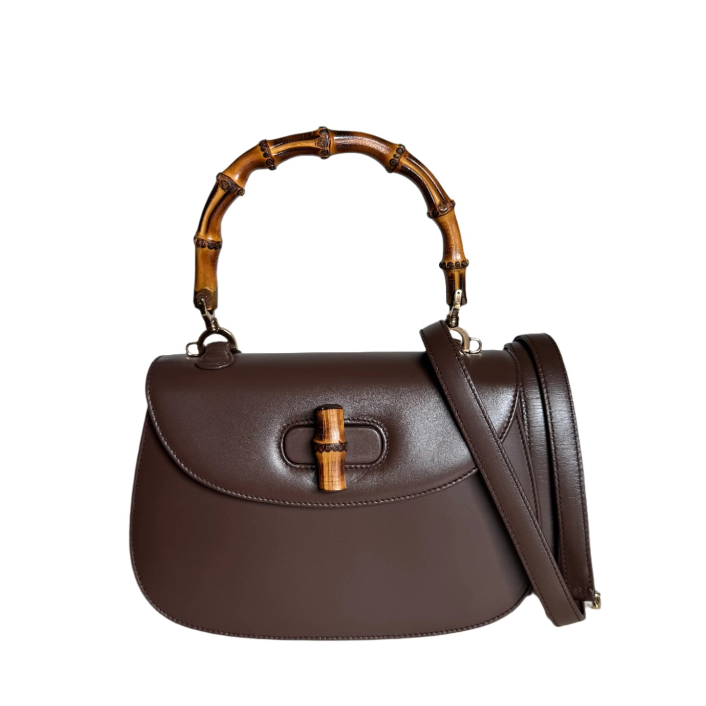 Gucci Bamboo 1947 Top Handle Bag Leather Small Chocolate Brown with Strap