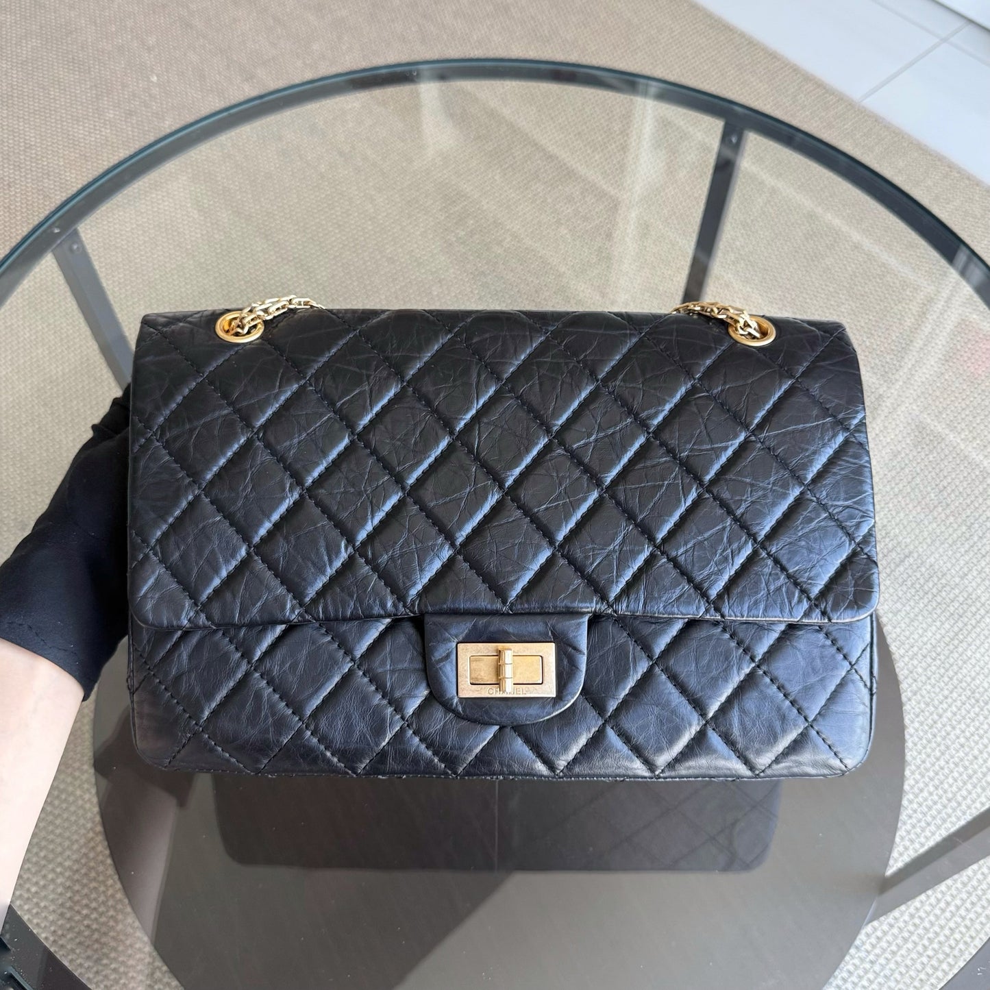 Chanel 2.55 Reissue 227 - Quilted Aged Calfskin Black Gold Hardware Series 17