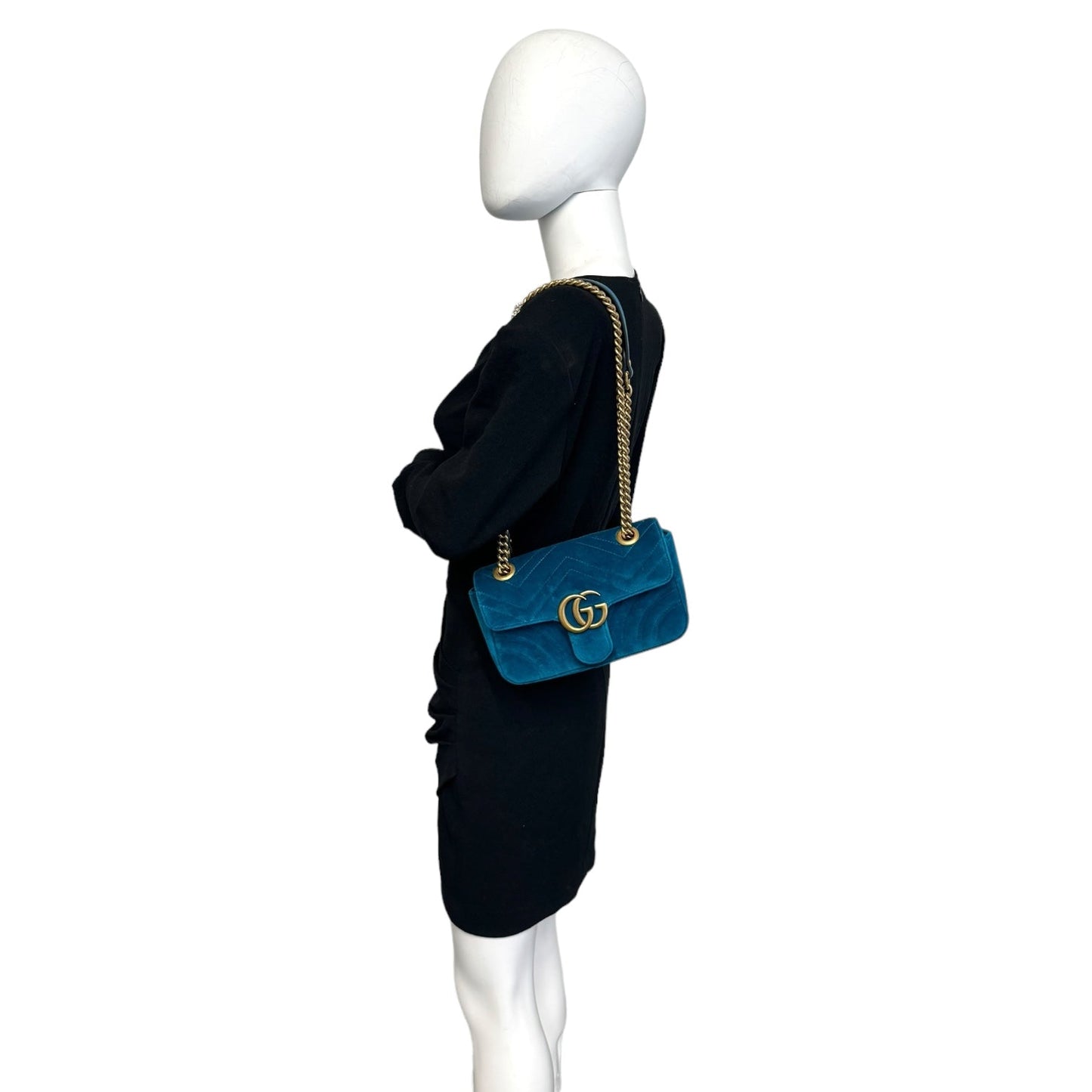 Gucci GG Marmont Blue Leather Chain Crossbody