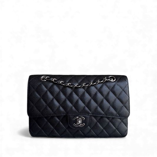 Chanel Classic Flap Medium - 25CM Quilted Caviar Black Silver Hardware Series 12