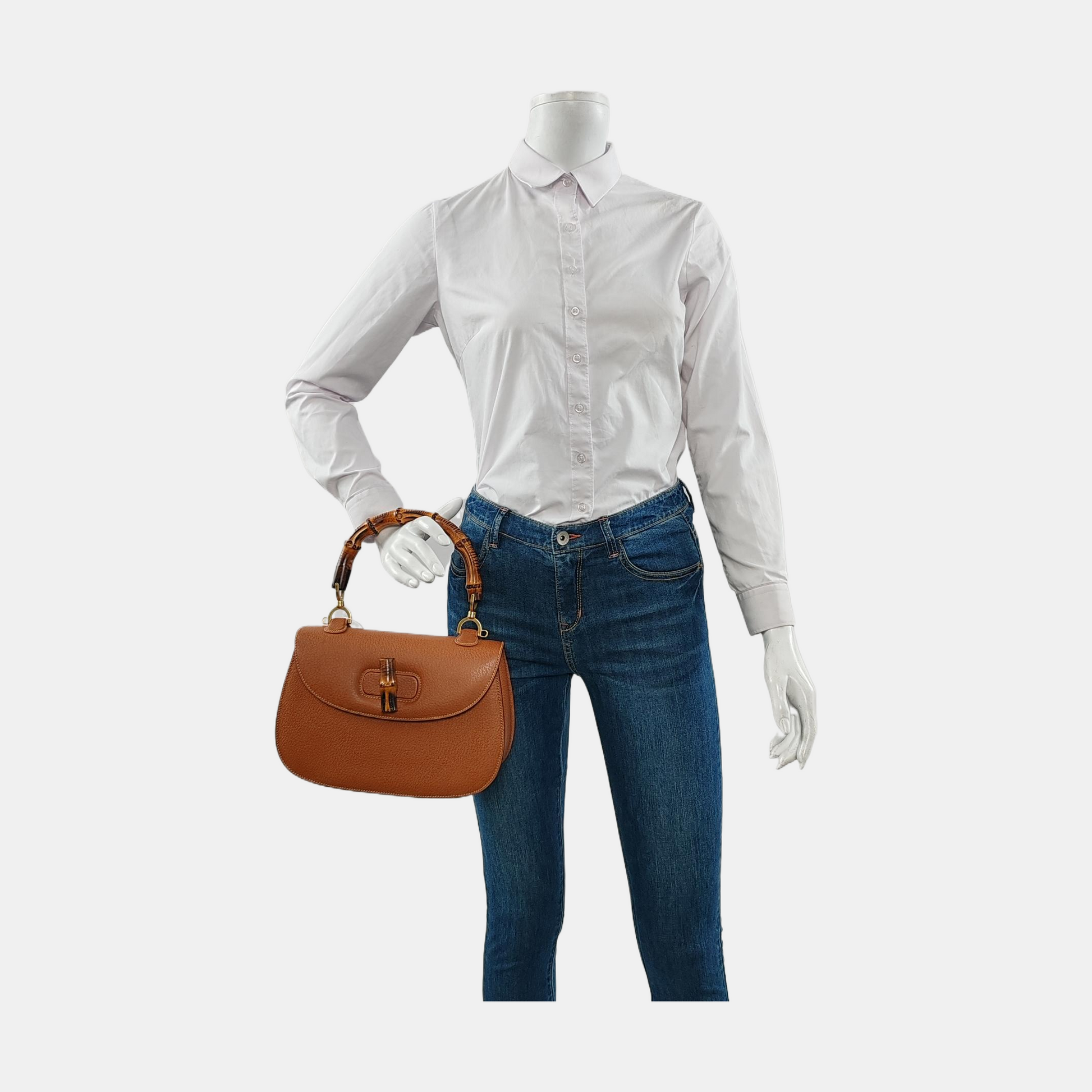 Gucci Bamboo 1947 Top Handle Bag Leather Medium Tan Brown