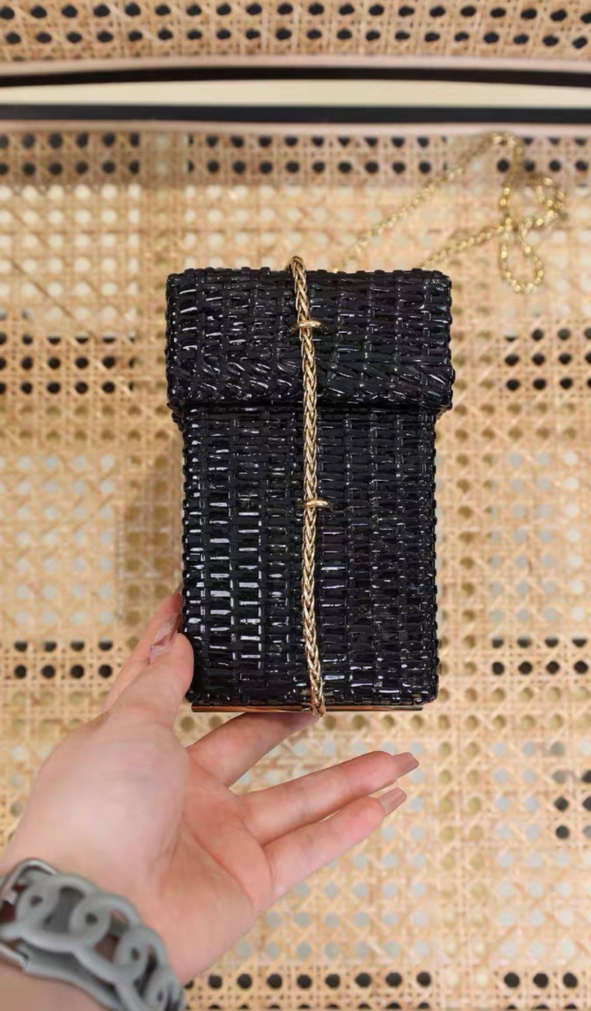 Chanel Black Wicker CC Picnic Lunch Basket Box Bag Gold Hardware