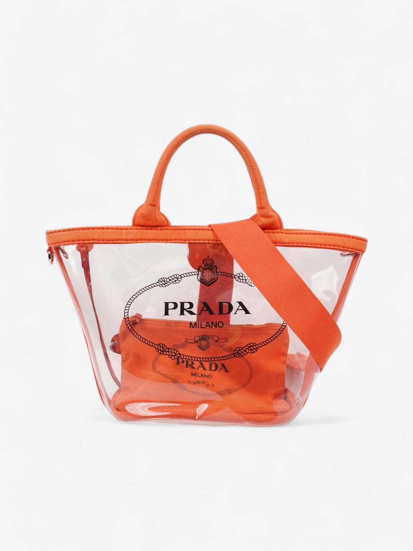 Prada PVC Clear Logo-Print Tote Orange / Clear PVC