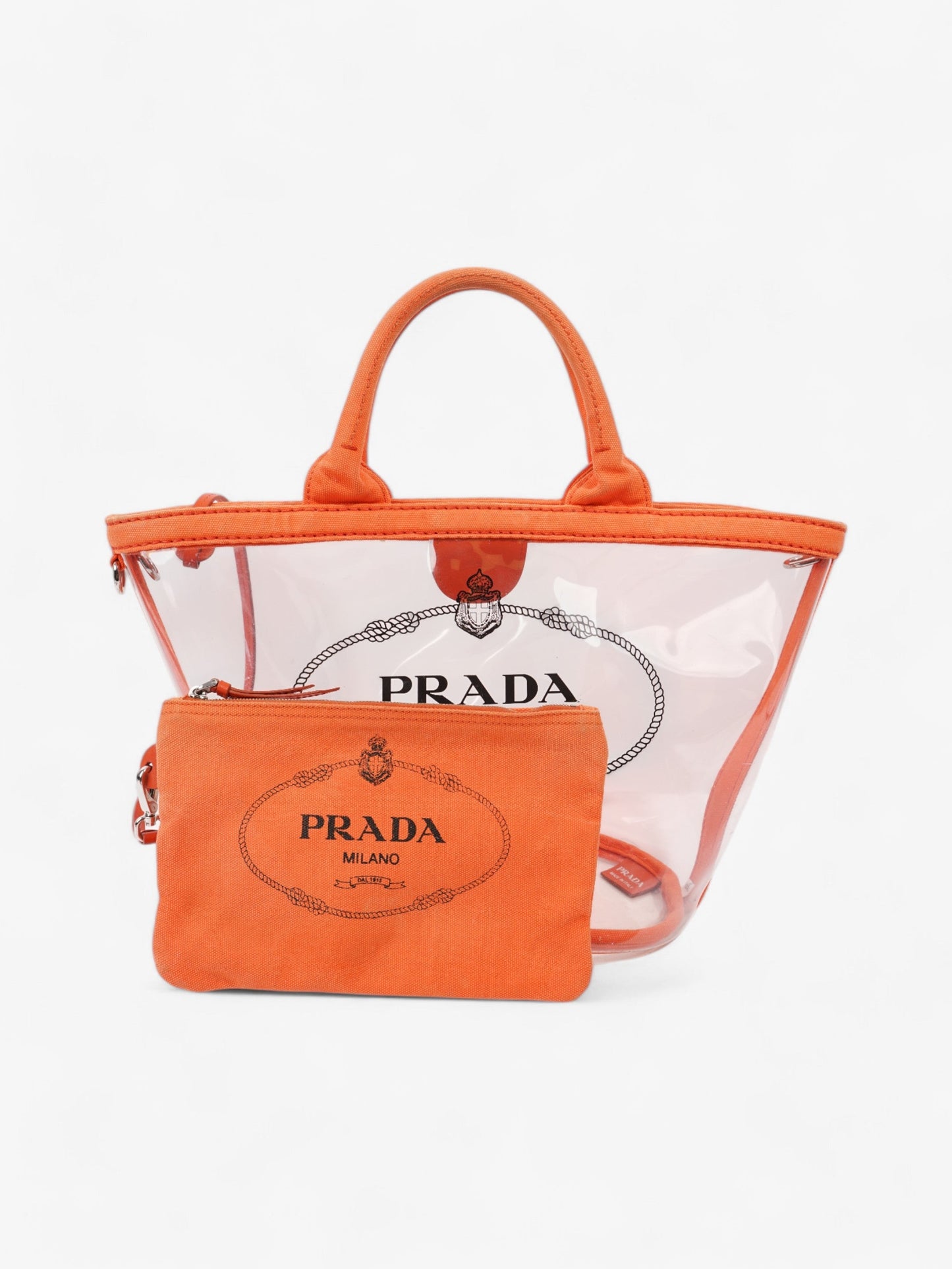 Prada PVC Clear Logo-Print Tote Orange / Clear PVC