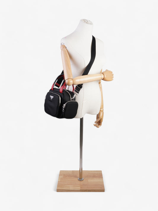 Prada Triangle Nylon Shoulder Bag Black / Red Nylon, Leather