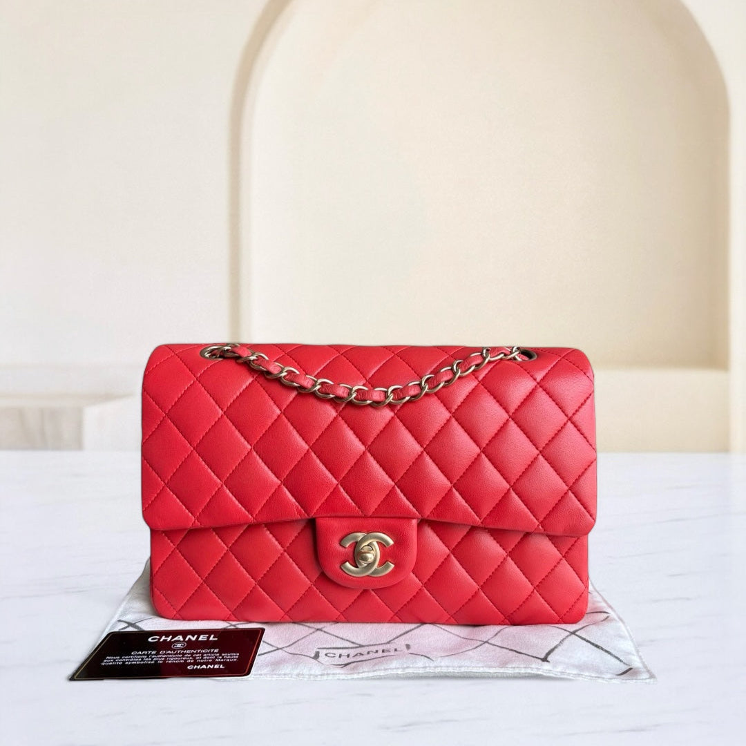 Chanel Classic Flap Medium - 25CM Quilted Lambskin Red Gold Hardware Series 13