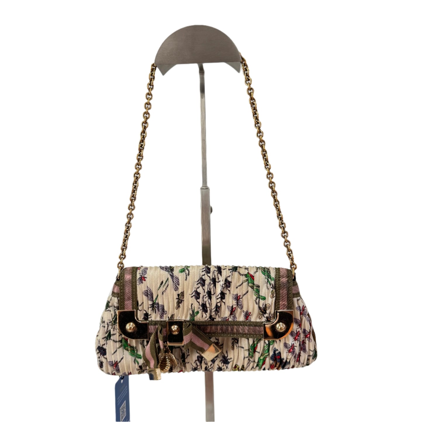 Gucci Padlock Silk Chain Shoulder Bag White Floral with Bee Charm