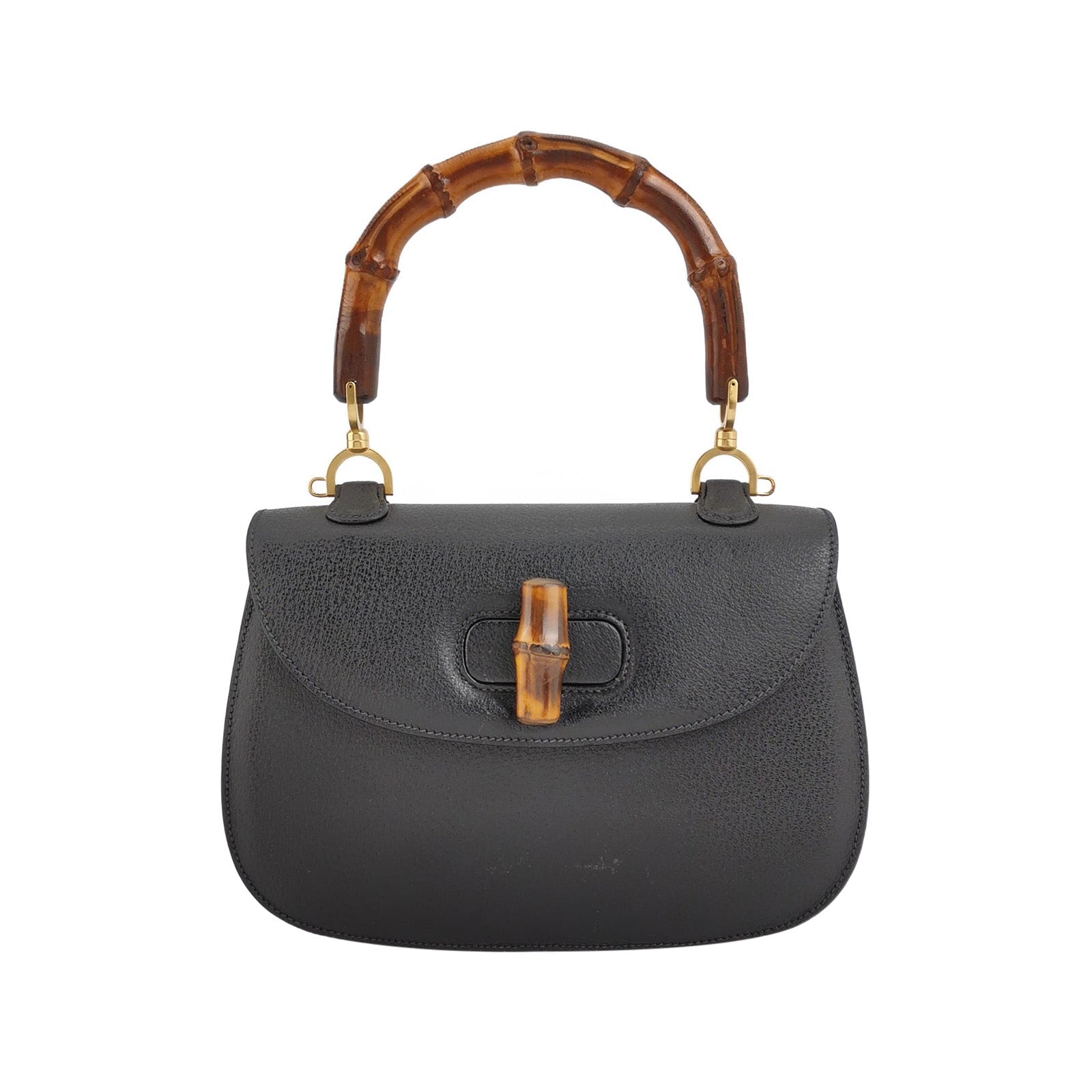 Gucci Bamboo 1947 Small Black Grained Leather Top Handle Bag