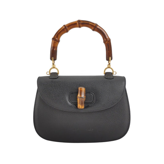 Gucci Bamboo 1947 Small Black Grained Leather Top Handle Bag