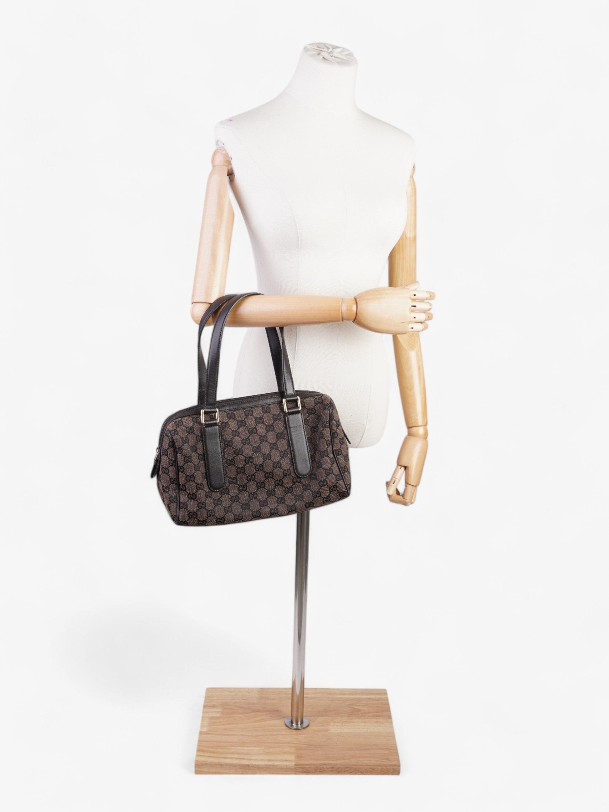 Gucci Denim Monogram Small Duffle Bag Dark Brown Brown Canvas