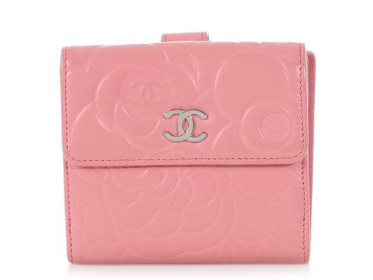 Chanel Pink Embossed Calfskin Camellia Compact Wallet
