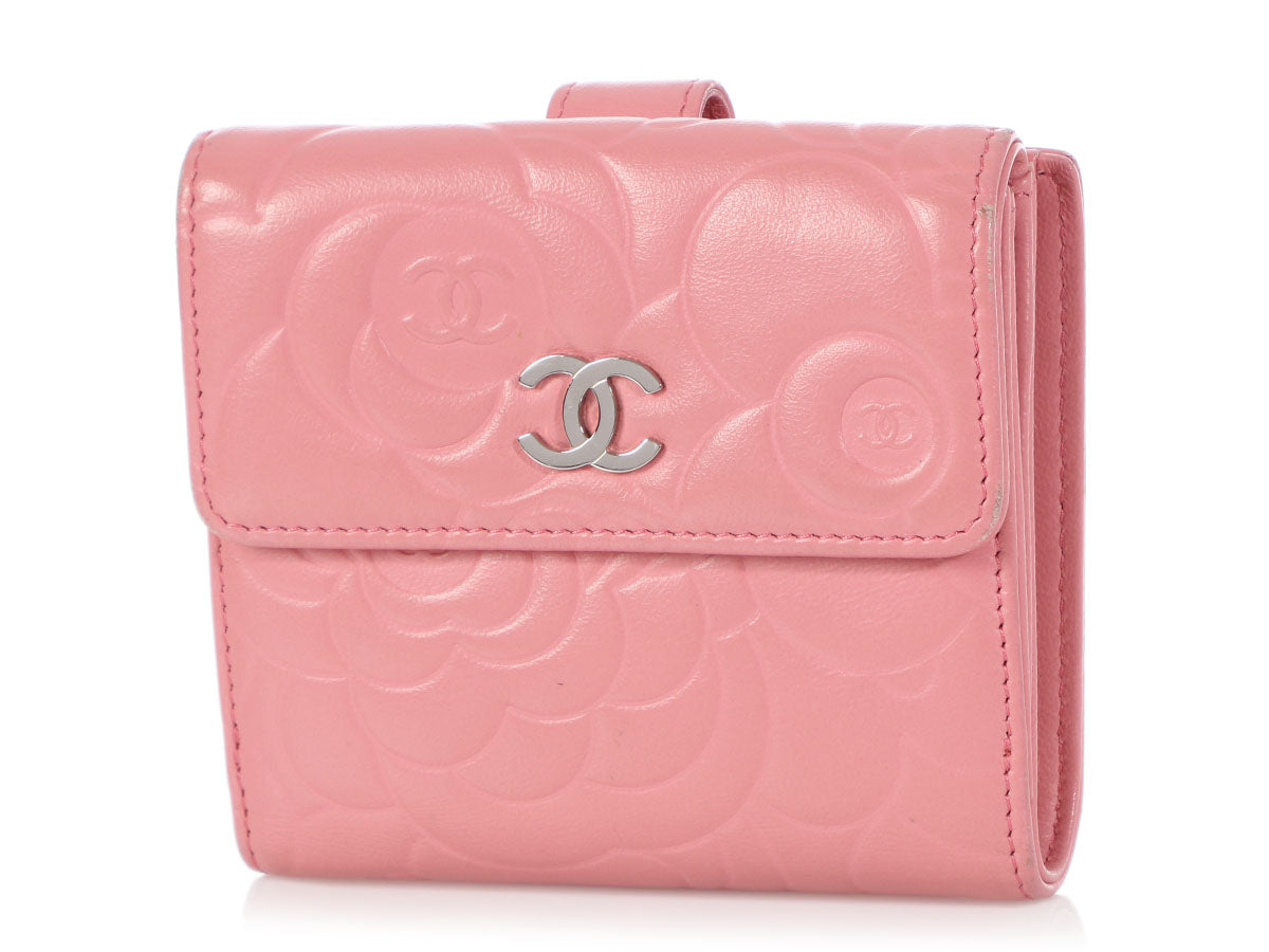 Chanel Pink Embossed Calfskin Camellia Compact Wallet