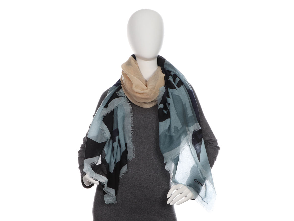 Chanel Black and Beige Rooftop Cashmere Shawl