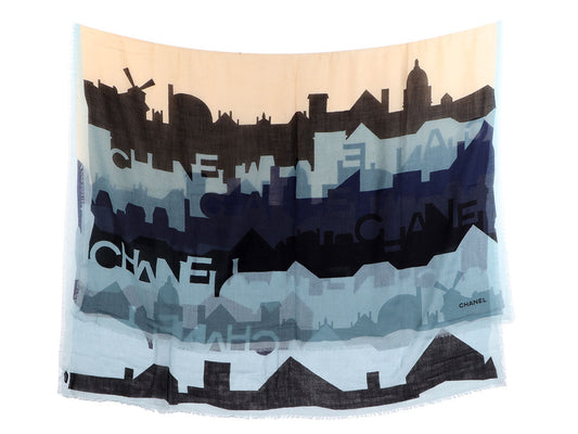 Chanel Black and Beige Rooftop Cashmere Shawl