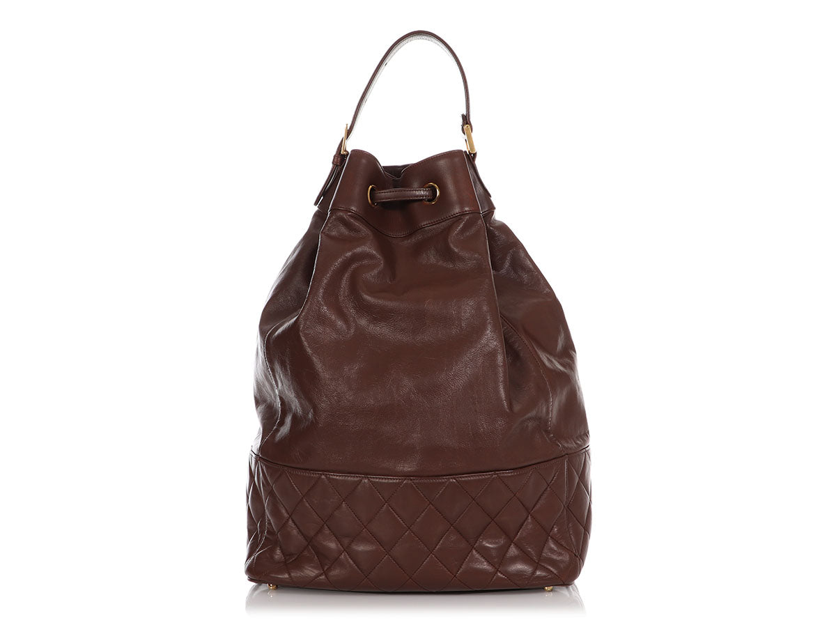 Chanel Large Brown Drawstring Backpack Sling Bag