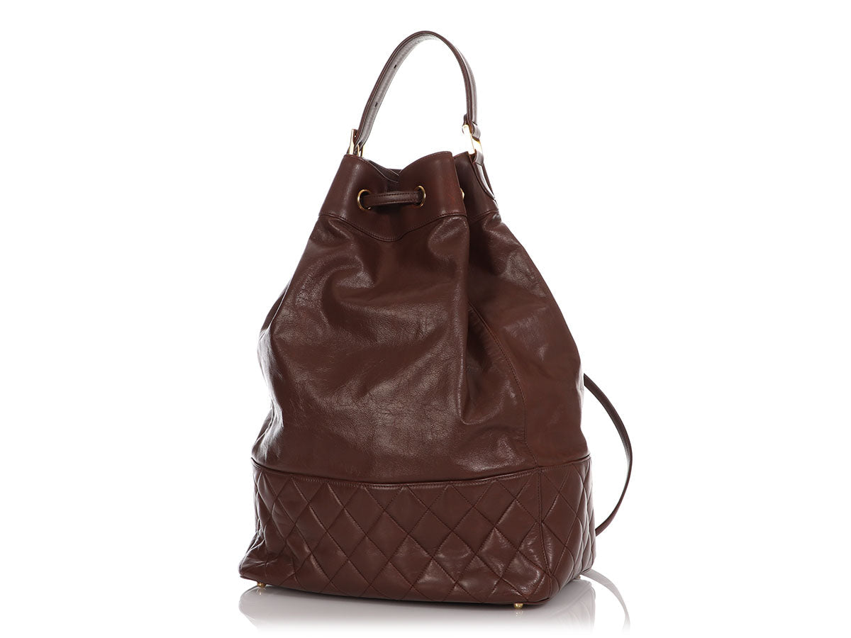Chanel Large Brown Drawstring Backpack Sling Bag