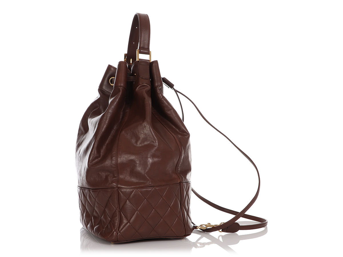 Chanel Large Brown Drawstring Backpack Sling Bag