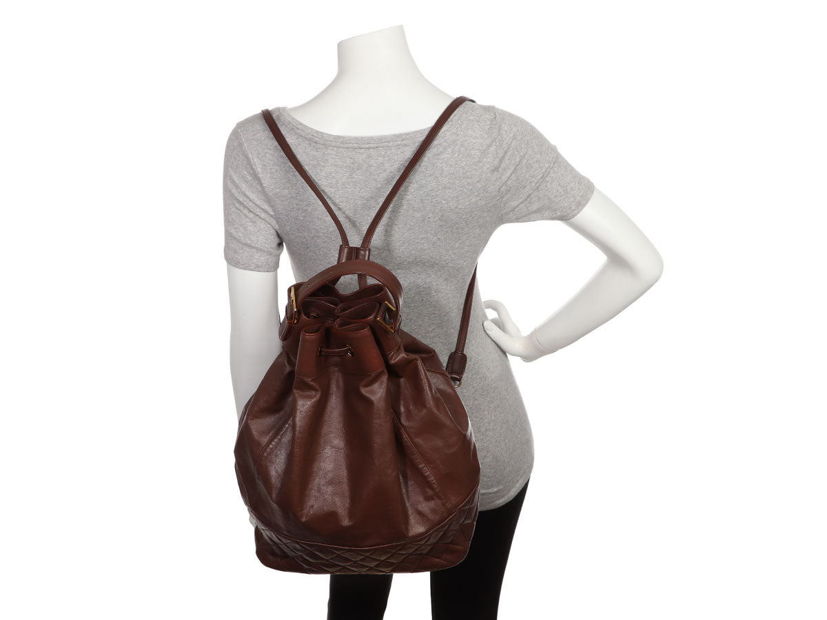 Chanel Large Brown Drawstring Backpack Sling Bag