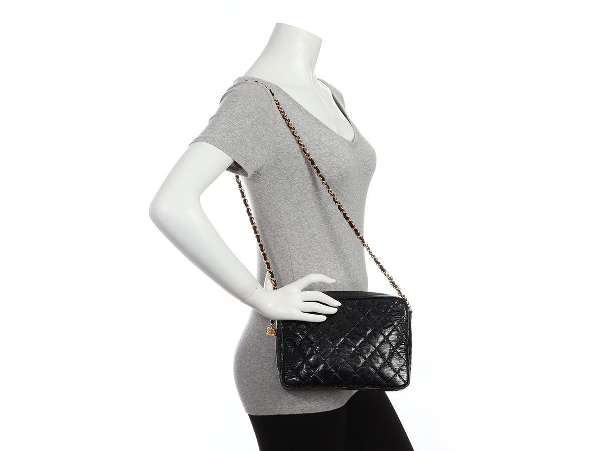 Chanel Black Quilted Lizard Camera Bag