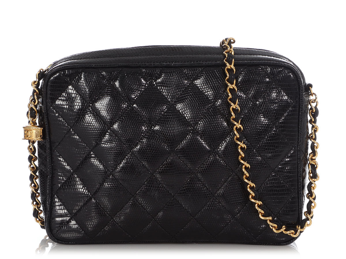 Chanel Black Quilted Lizard Camera Bag