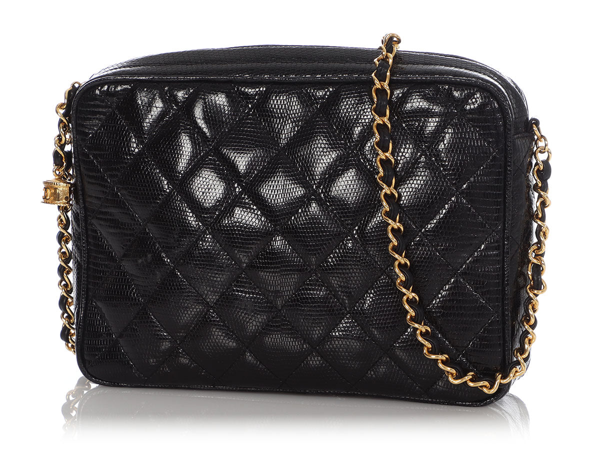 Chanel Black Quilted Lizard Camera Bag