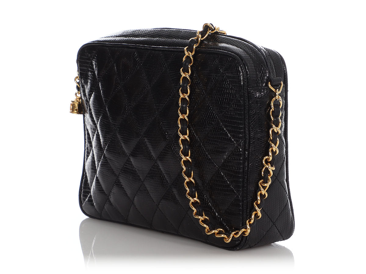Chanel Black Quilted Lizard Camera Bag