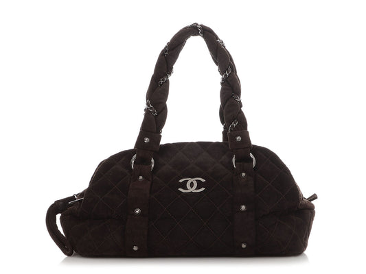 Chanel Brown Quilted Suede Braid Bowler Bag