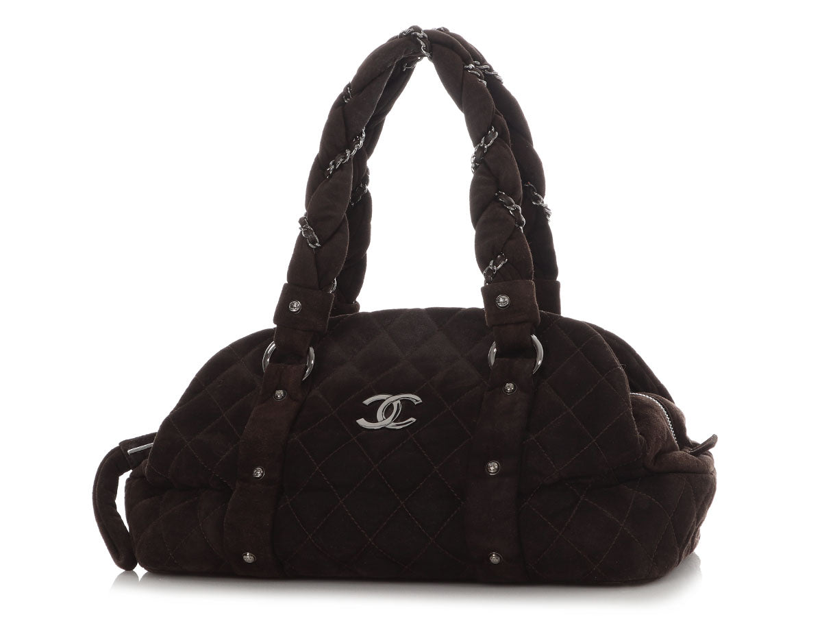 Chanel Brown Quilted Suede Braid Bowler Bag