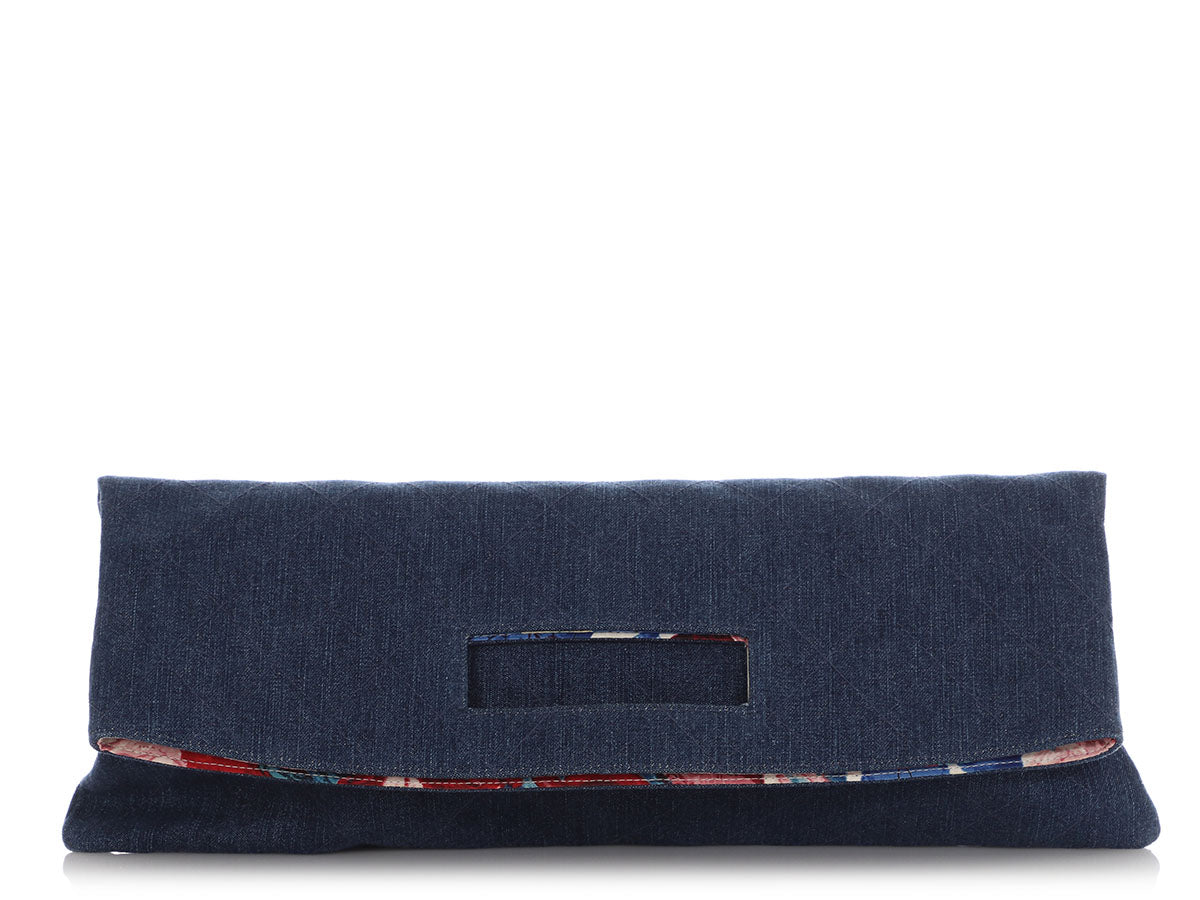 Chanel Quilted Denim Foldover Clutch