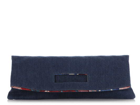 Chanel Quilted Denim Foldover Clutch