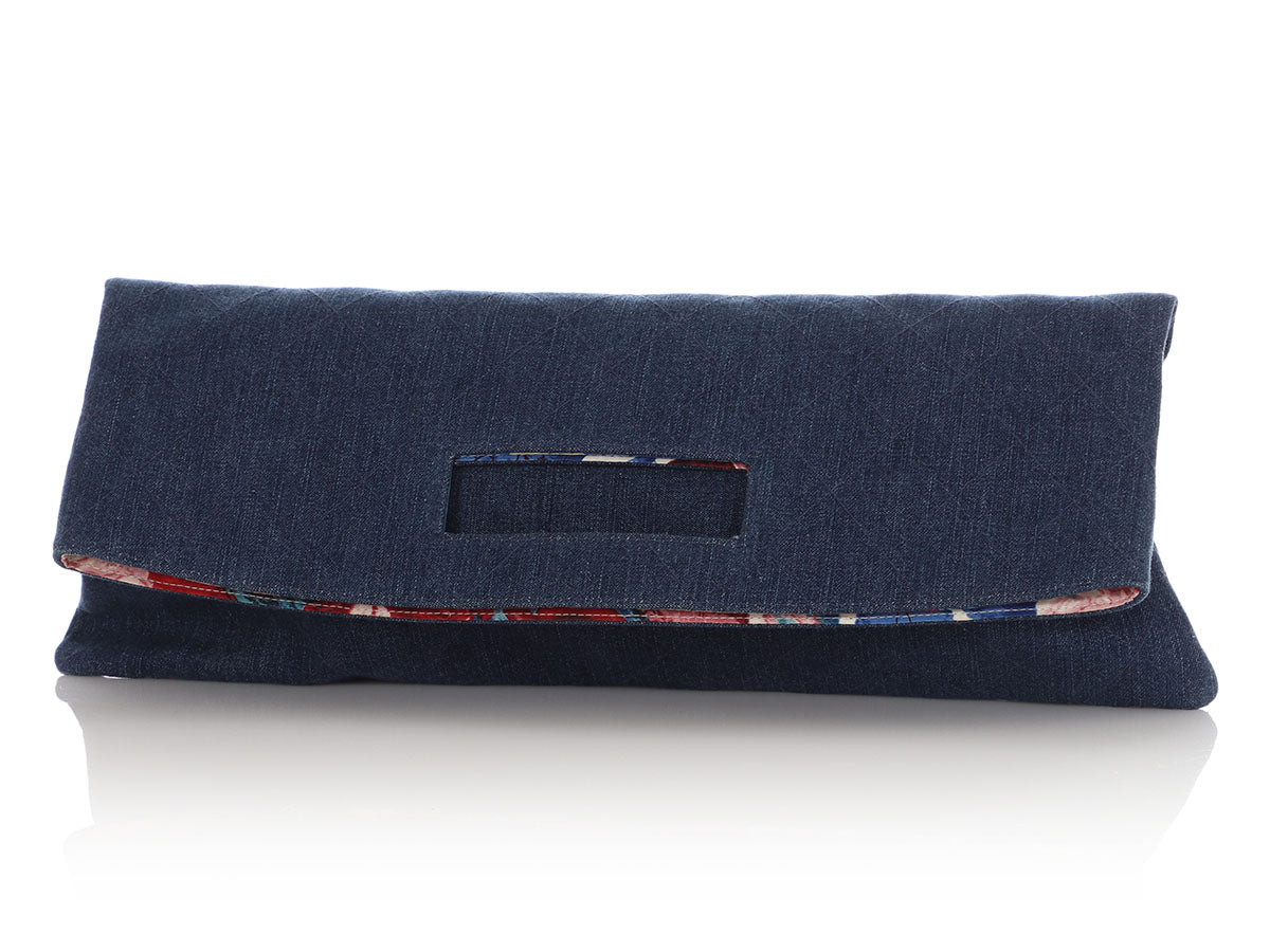 Chanel Quilted Denim Foldover Clutch