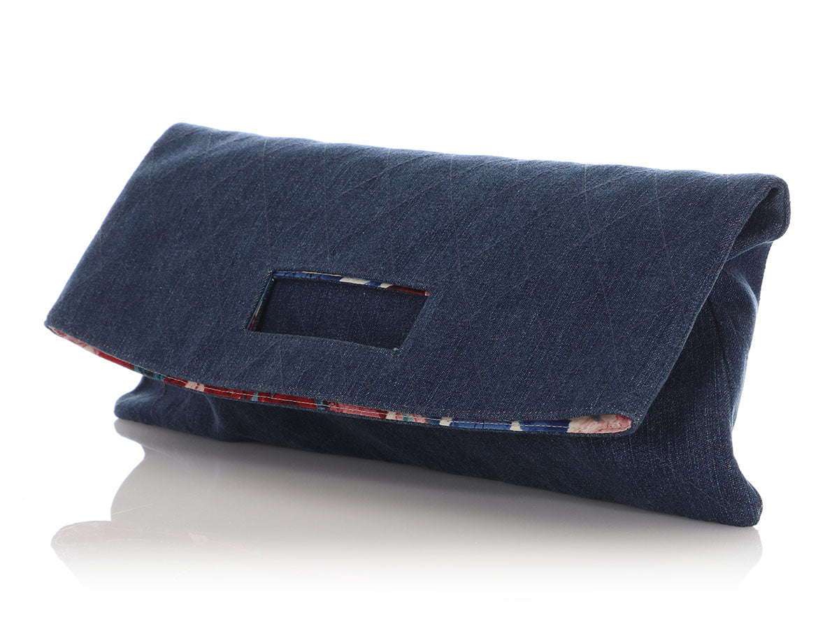 Chanel Quilted Denim Foldover Clutch