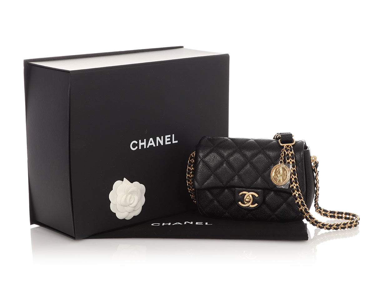 Chanel Mini Black Quilted Caviar MÃ©dallion Flap